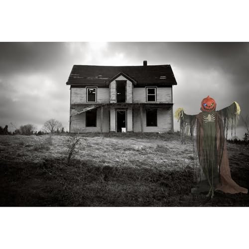 Haunted Hill Farm Life-Size Poseable Pumpkin Scarecrow, Halloween Animatronic with Touch Activated Lights and Sound, Scary Frigh